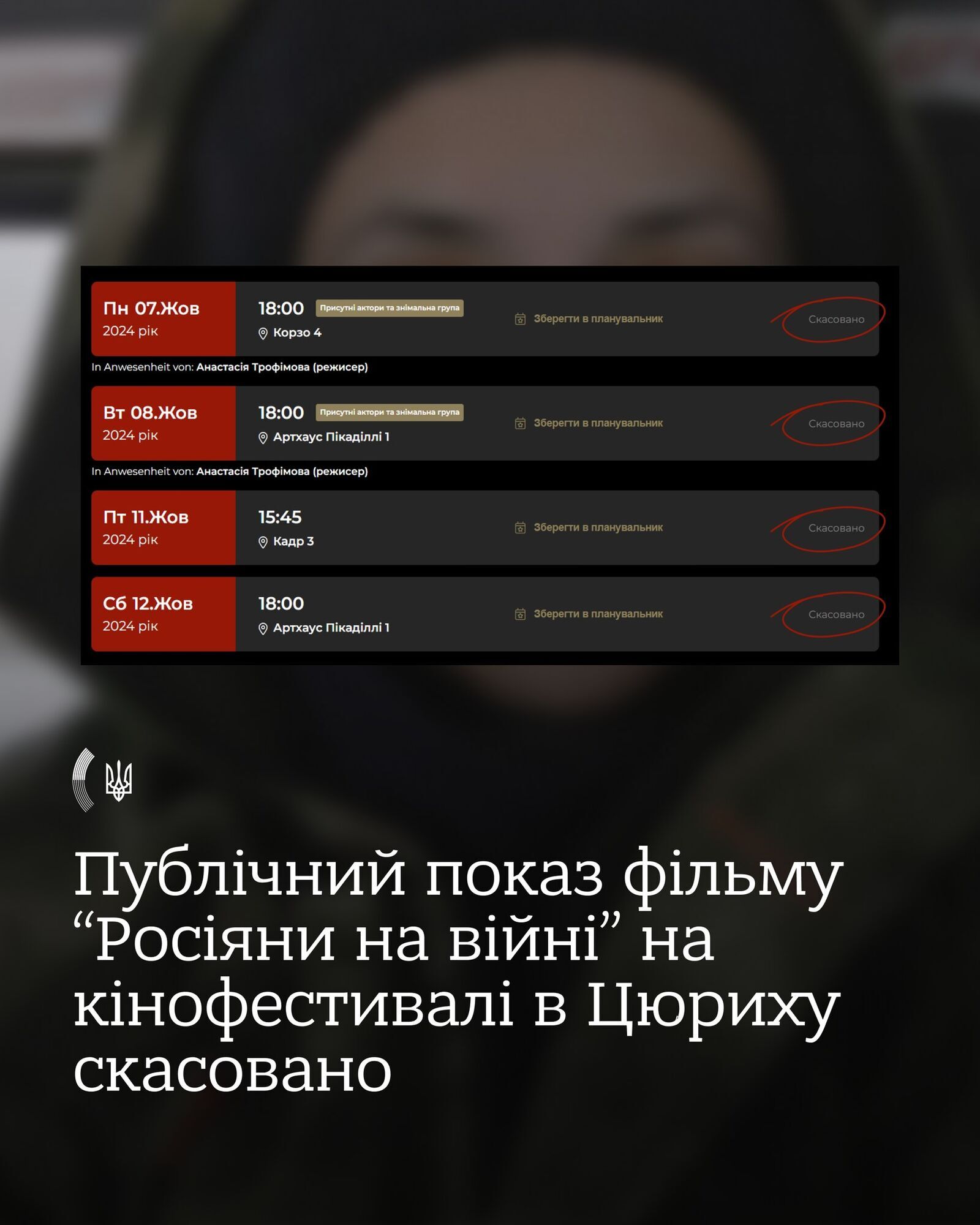 Цюрихський кінофестиваль скасував показ "Росіян на війні", але МЗС не повністю задоволене: що ще вимагає Україна 