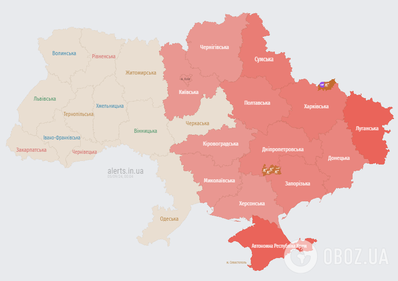 Повітряна тривога на 00:05 Четвер, 5 вересня