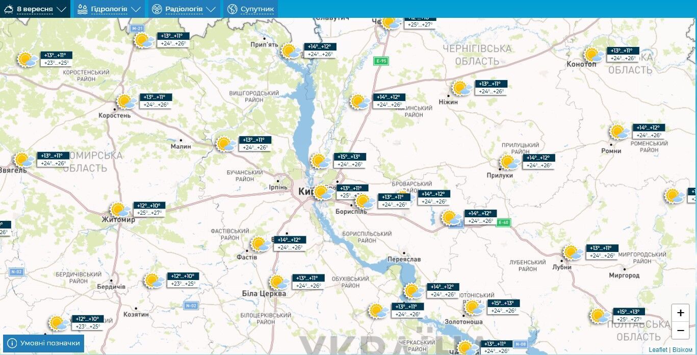 Невелика хмарність та до +28°С: прогноз погоди по Київщині на 8 вересня