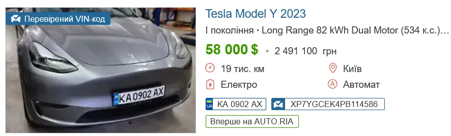 Скільки коштує TESLA Model Y