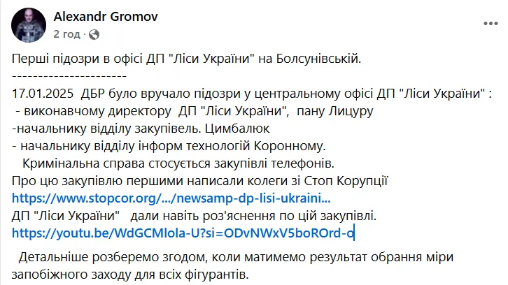 Громів про підозри у "Лісах України"