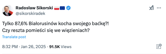 "Только 87,6% любят своего отца?": Сикорский высмеял результаты "экзитпола" в Беларуси