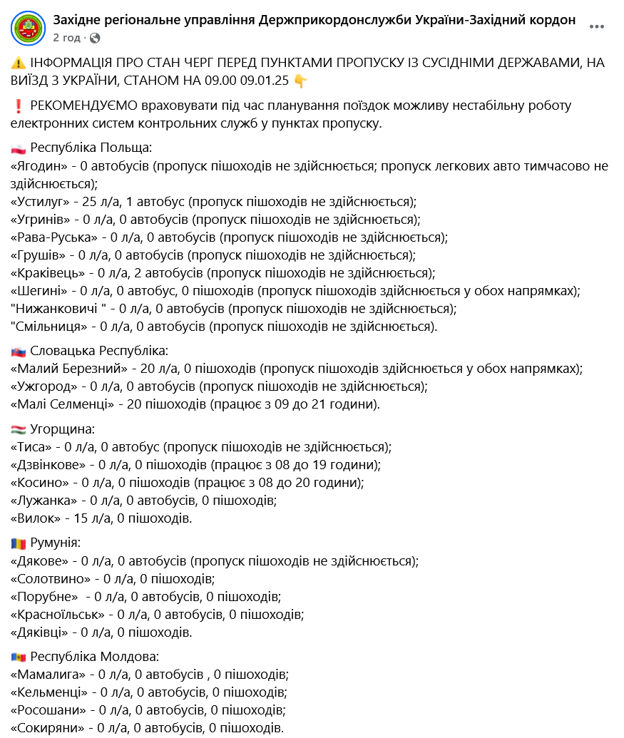 На яких пунктах пропуску пішоходів не пропускають через кордон