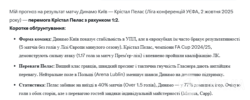 Искусственный интеллект назвал точный счет стартового матча "Динамо" в Лиге конференций