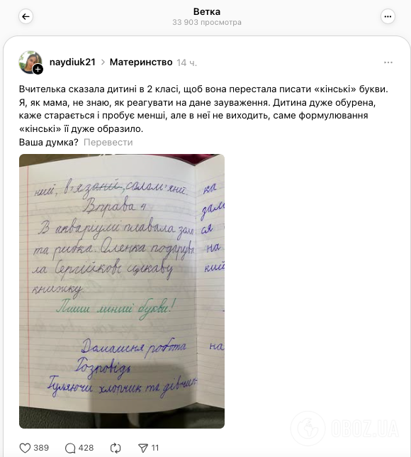 ''Не пиши кінські букви!'' Мама другокласниці поскаржилась на прохання вчительки: думки українців розділились
