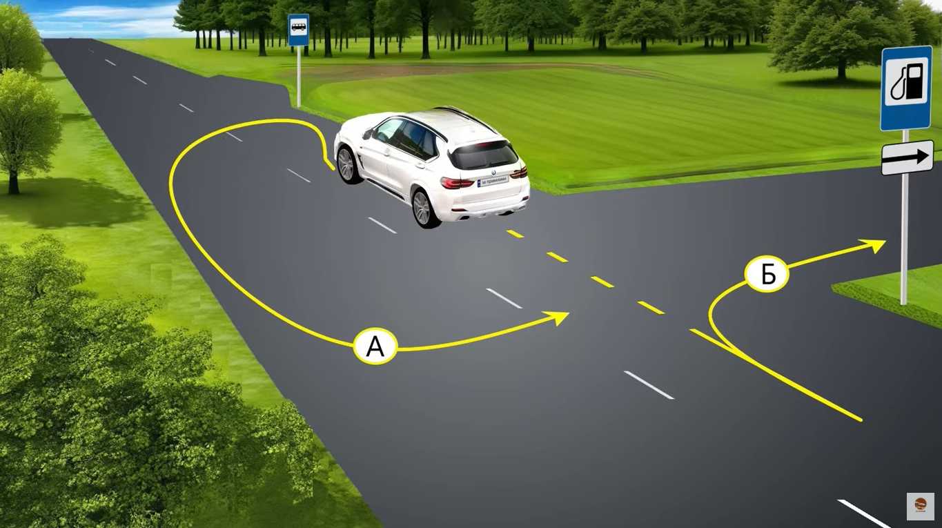 Какая траектория разворота правильная? Тест на знание ПДД