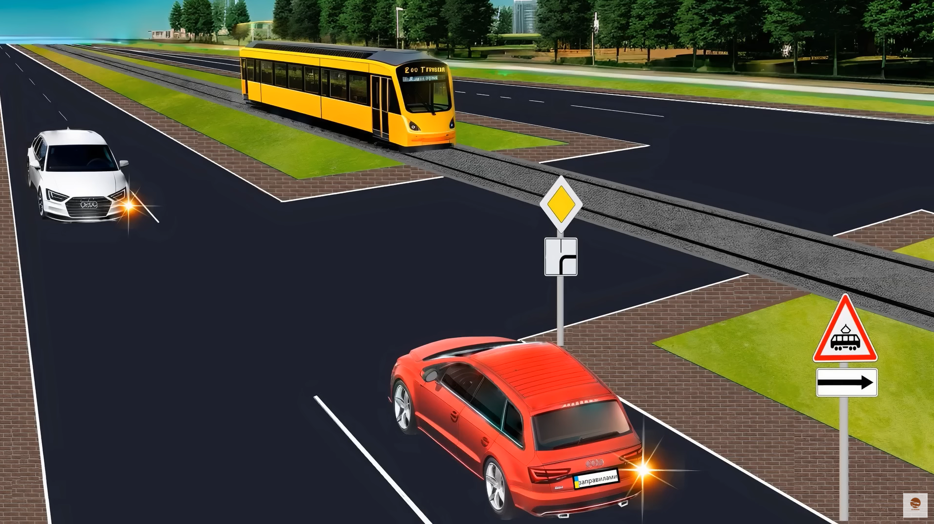Кого пропустить водій червоного авто? Тест на знання ПДР