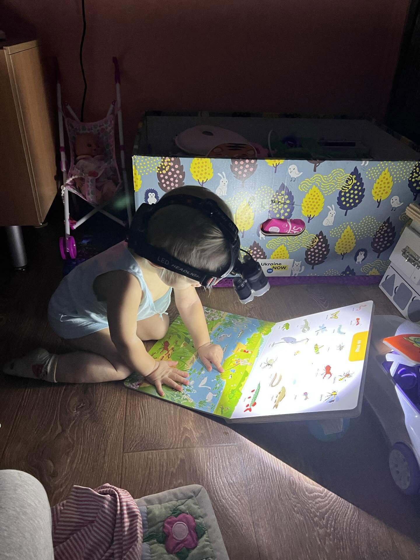 Навчання триває попри все: українська дитина у темряві з ліхтариком читає книжку через російський теракт. Зворушливе фото