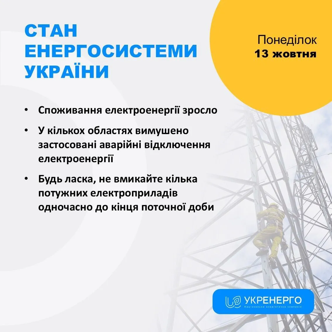 Ситуація в енергосистемі України 13 жовтня