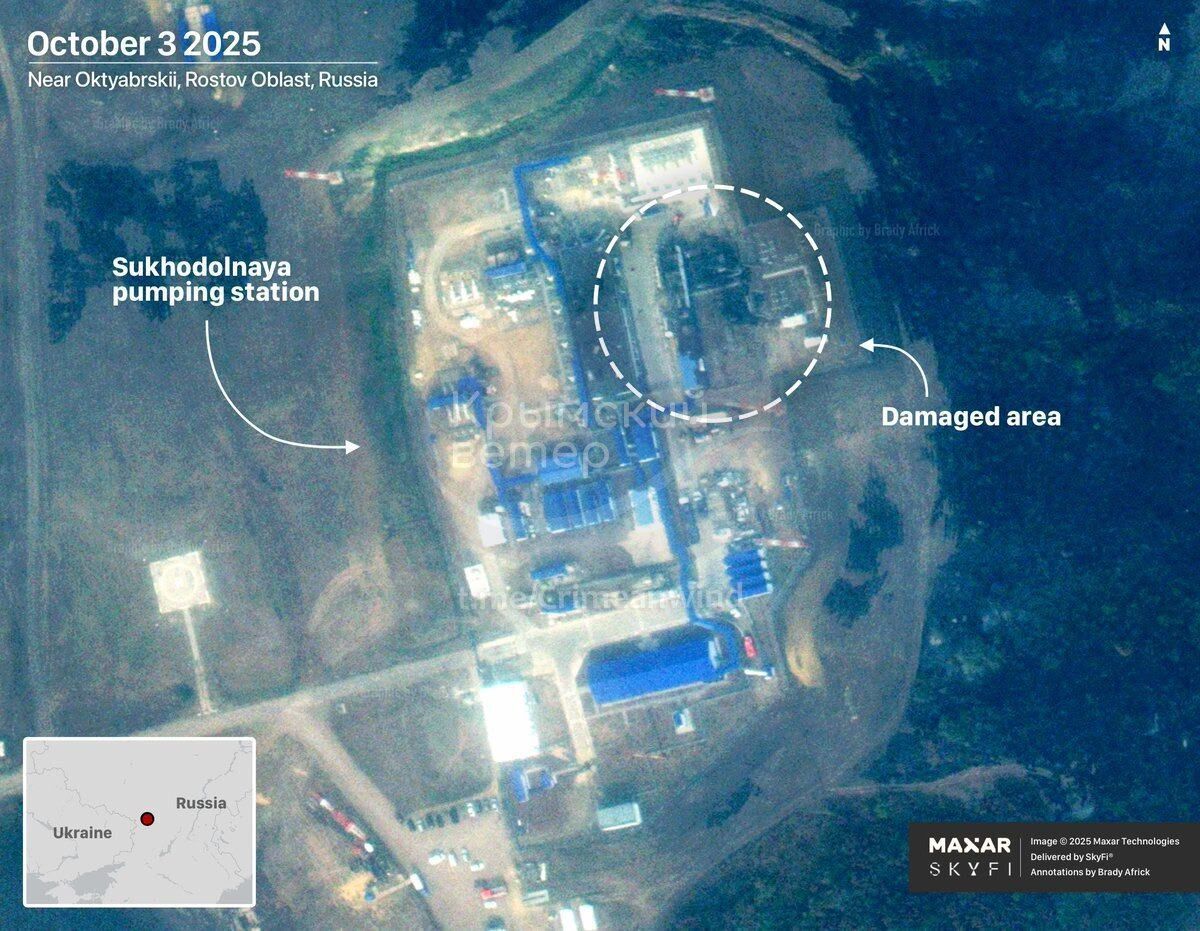 Повністю зупинила роботу: з'явились супутникові знімки наслідків атаки на нафтоперекачувальну станцію в Ростовській області