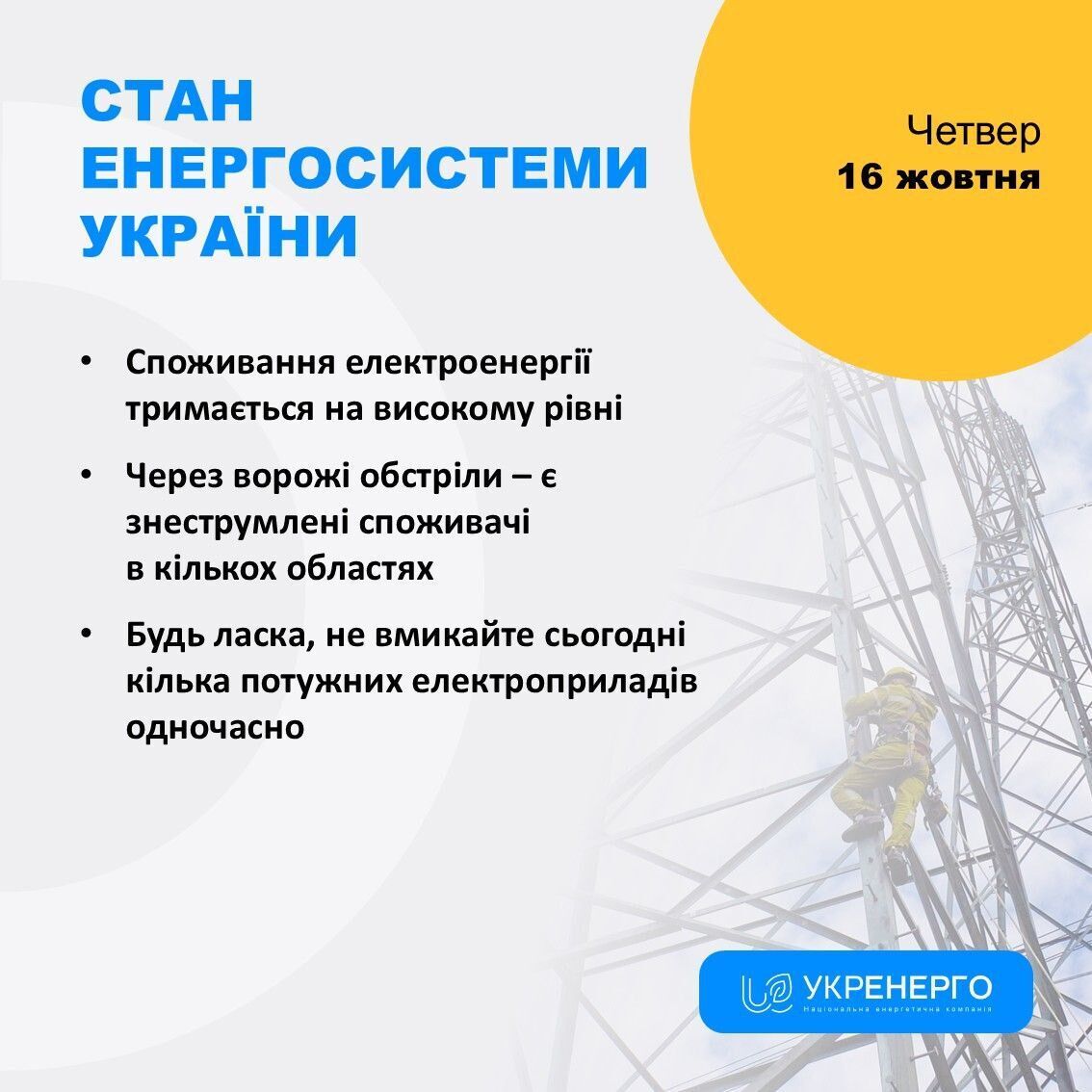 Ситуация в энергосистеме 16 октября