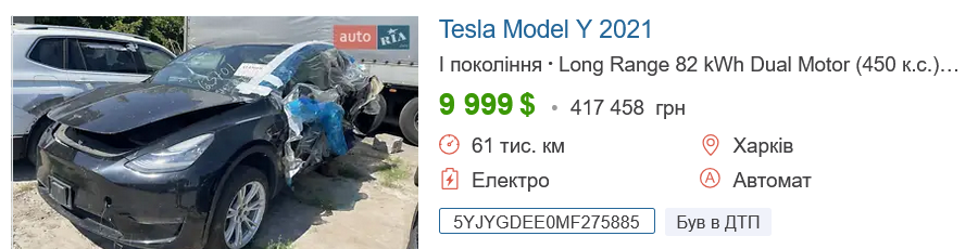 Скільки коштує б/в TESLA Model Y