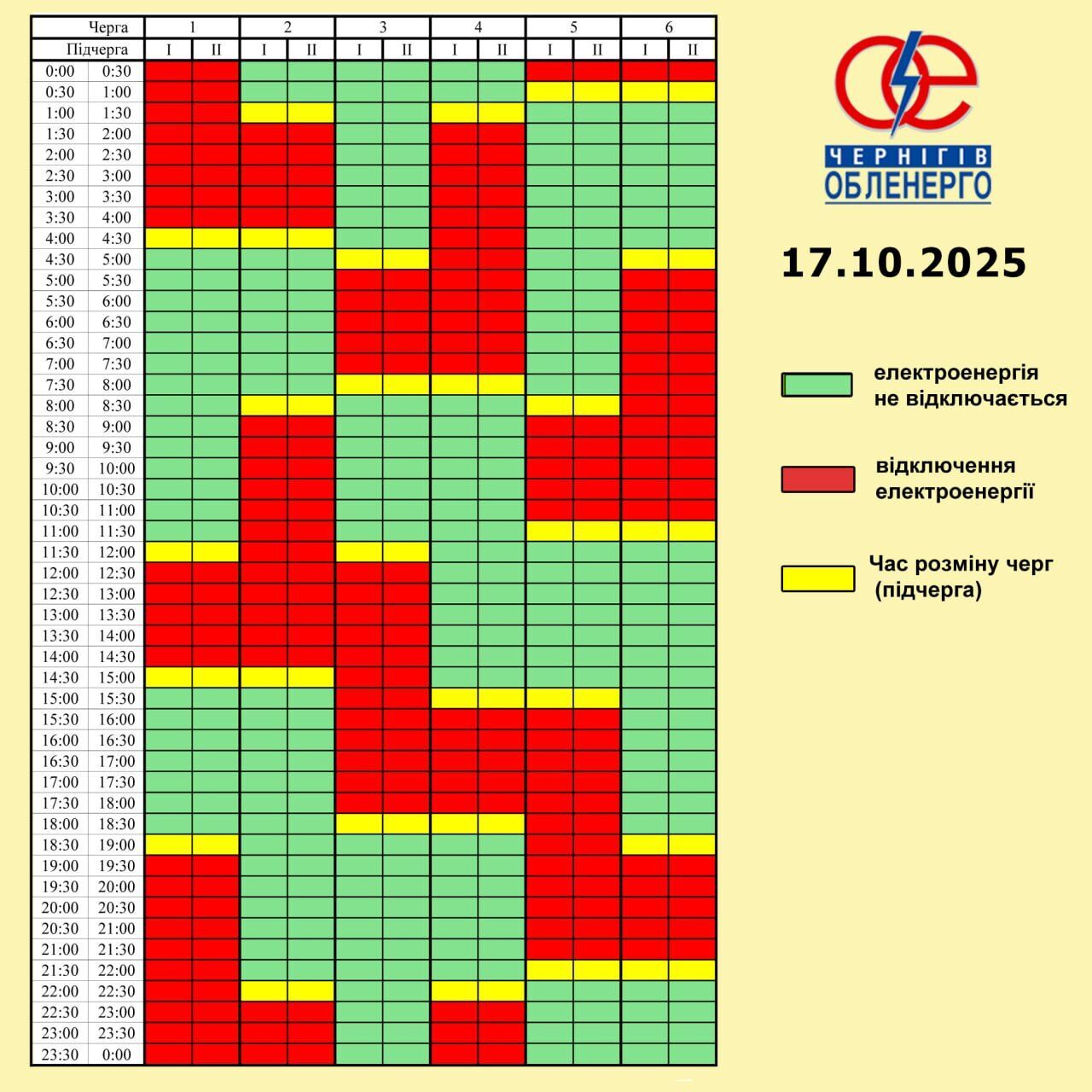 График плановых отключений света – Чернигов и Черниговская область