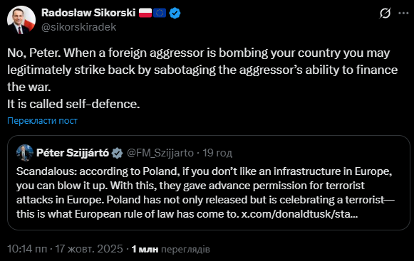 Сіярто завівся через відмову Польщі видати підозрюваного у підриві "Північних потоків": Сікорський різко відповів