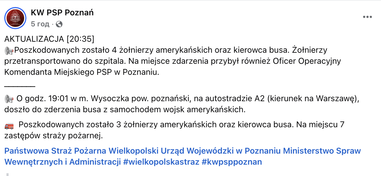 У Польщі автобус зіткнувся з колоною американських військових: є постраждалі. Фото