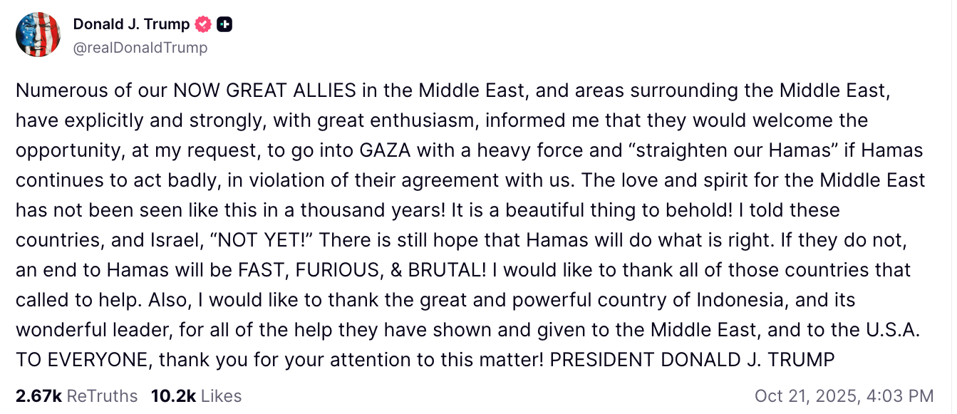"Кінець ХАМАС буде швидким": Трамп зробив гучну заяву про наміри союзників на Близькому Сході