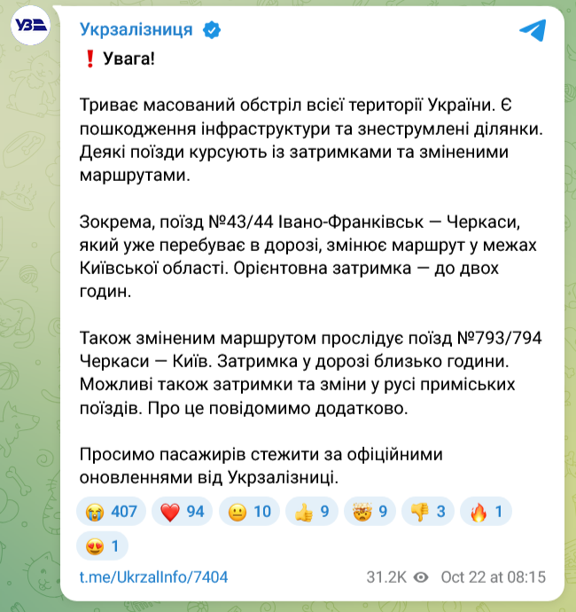 Росія обстріляла залізничну інфраструктуру України