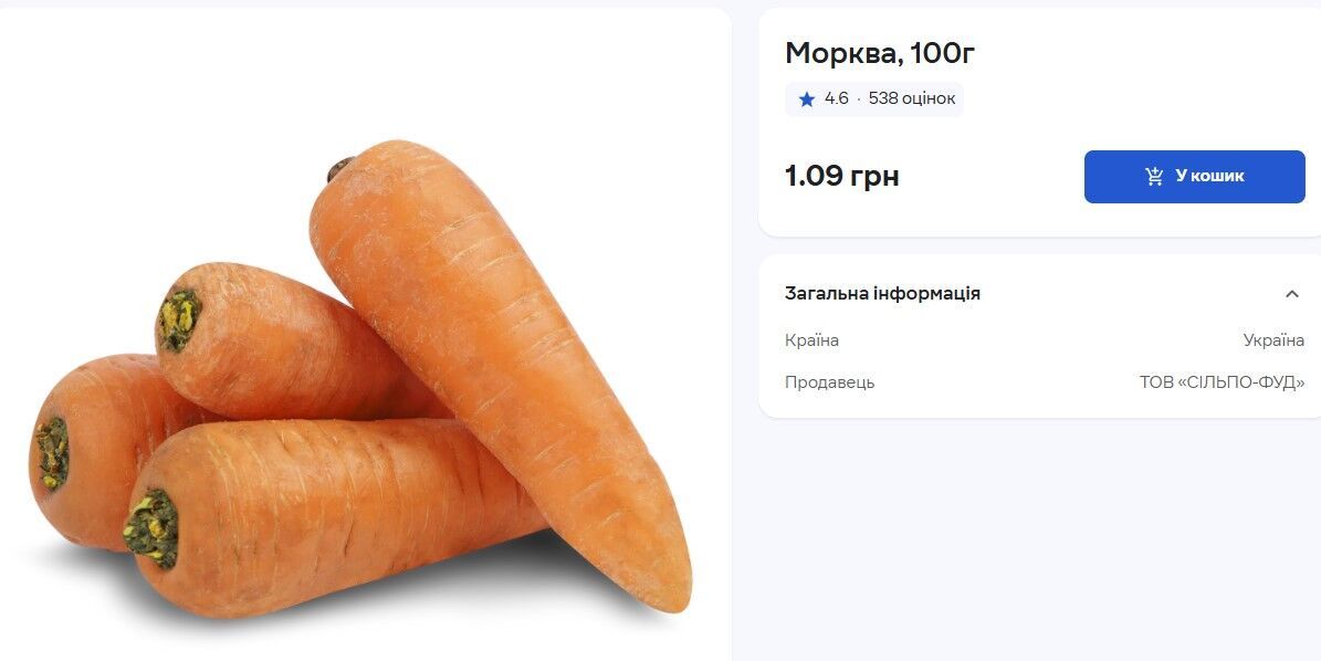 Ціни на моркву в "Сільпо".