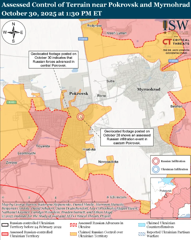 Росія зробила ставку на наступ на Покровському напрямку: в ISW оцінили ситуацію. Карта