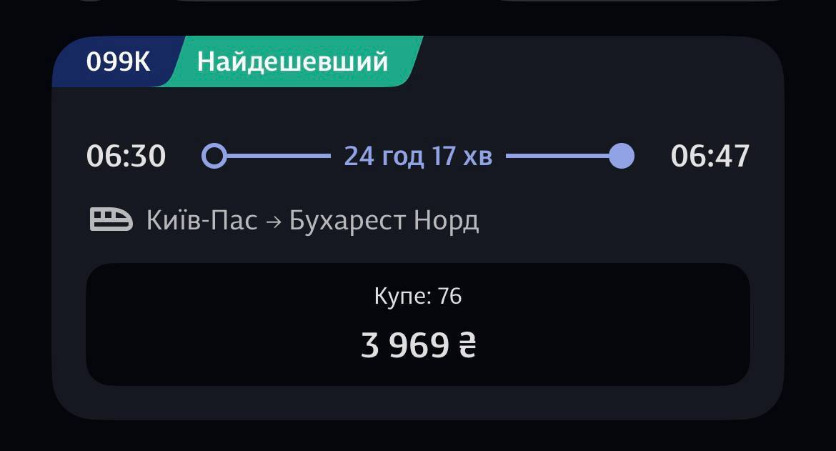 Квитки на поїзд до Бухареста