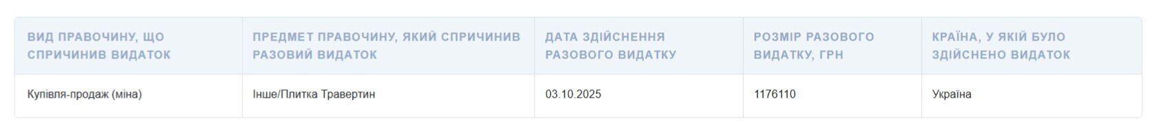 Нардеп витратив понад 1 млн грн на плитку