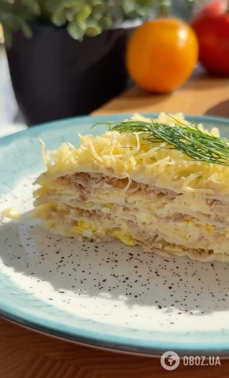 Ленивый закусочный торт с тунцом и сыром: понадобится лаваш
