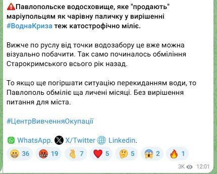 Так само починалося в Криму: Павлопільське водосховище біля окупованого Маріуполя стрімко міліє