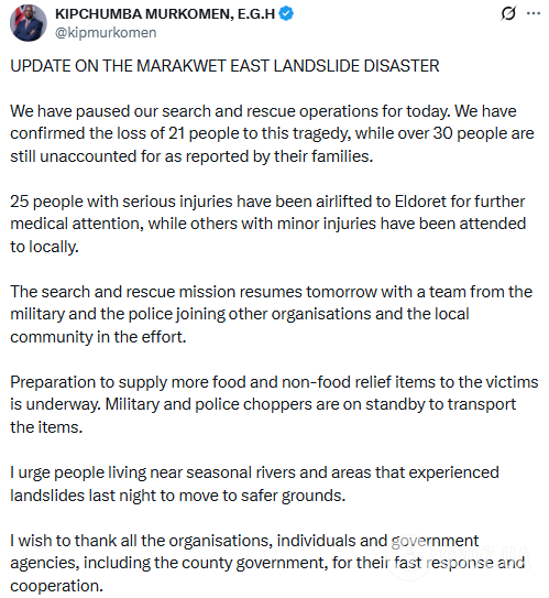 У Кенії внаслідок зсуву ґрунту загинула щонайменше 21 людина, багато зниклих безвісти