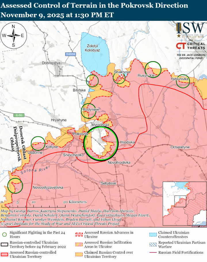 Темпи просування окупантів у районі Покровська знизилися, але ворог блокує логістичне забезпечення українських військ в Мирнограді – ISW