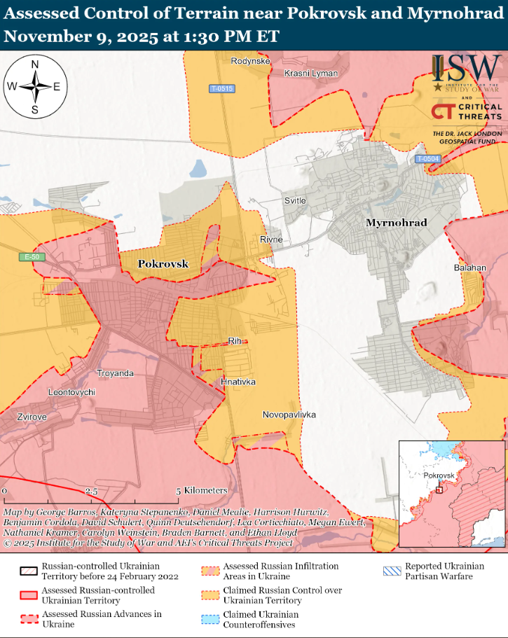 Темпи просування окупантів у районі Покровська знизилися, але ворог блокує логістичне забезпечення українських військ в Мирнограді – ISW