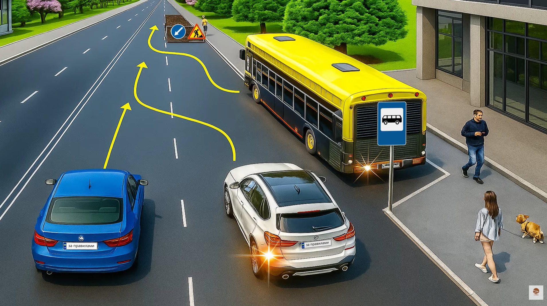 В каком порядке транспортные средства проедут участок? Тест по ПДД