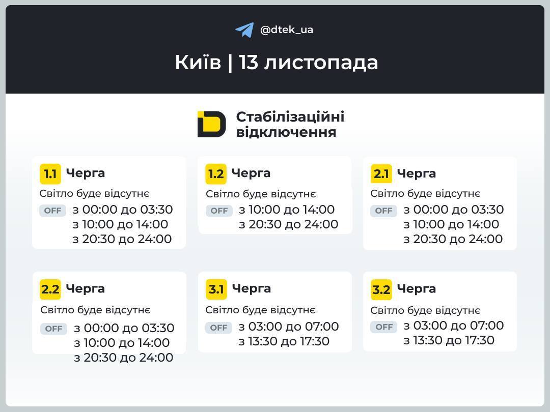 Графік вимкнення електроенергії в Києві