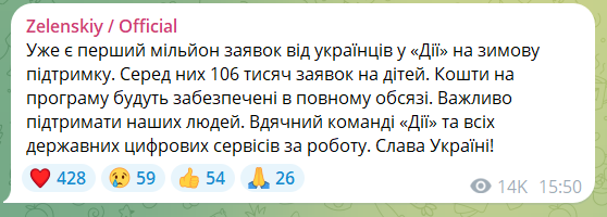 Виплату оформив мільйон українців