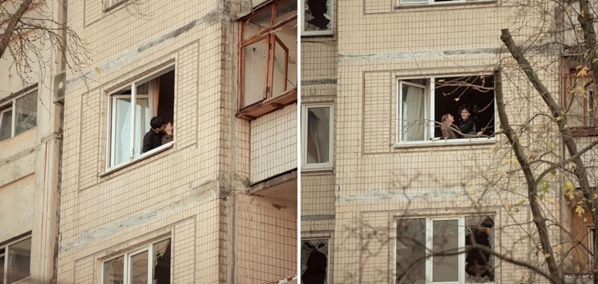 "Любовь стоит всего": история пары, которая целовалась в поврежденном атакой РФ доме в Киеве, покорила сеть. Фото