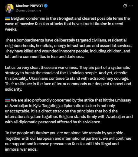 Глава МИД Бельгии об ударах РФ по Украине: будем откровенны, это военные преступления