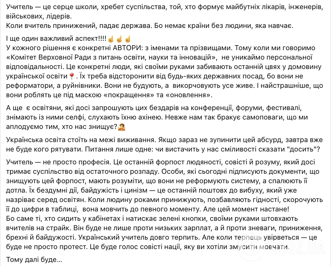 "Это открытая атака на украинского учителя". Доктор философии забила тревогу из-за идей образовательного комитета ВР