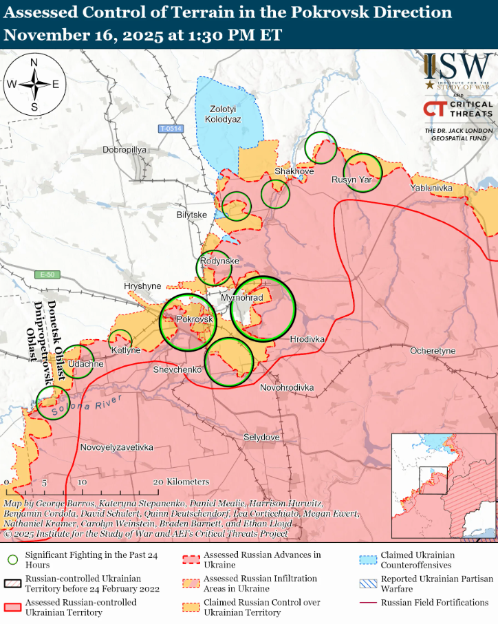Оккупанты хотят окружить украинские войска в Покровске и Мирнограде: в ISW оценили риски. Карта