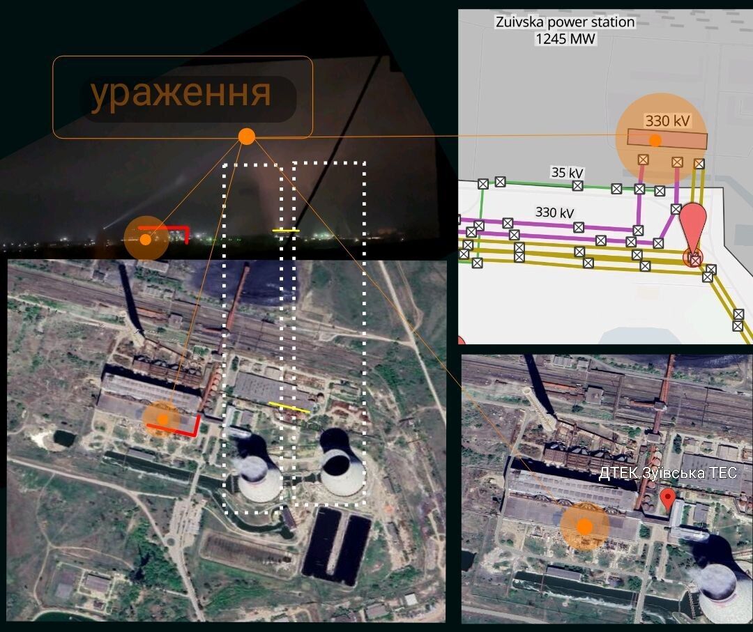 На окупованій Донеччині дрони атакували ТЕС, розгорілася пожежа: момент потрапив на відео