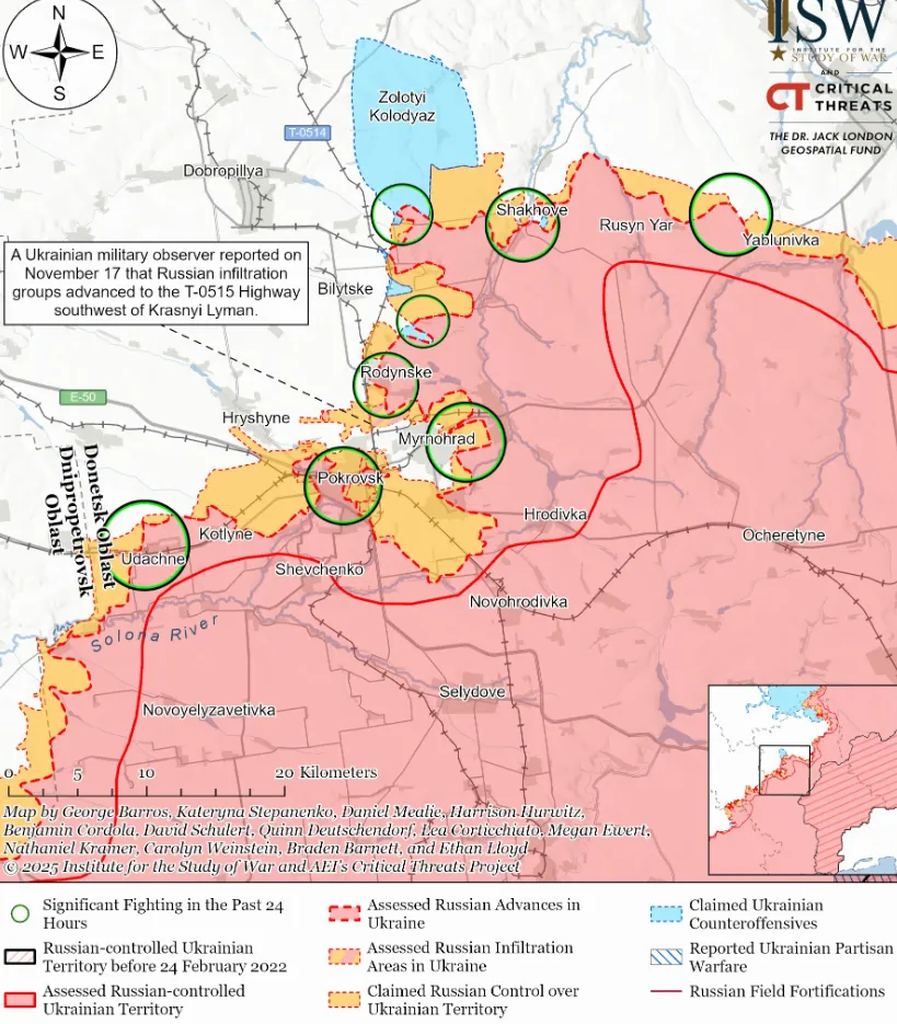 Окупанти роблять ставку на оточення Покровська і намагаються скористатися погодними умовами: в ISW оцінили ситуацію. Карта