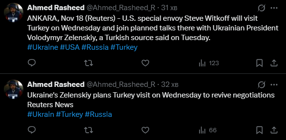 Віткофф відвідає Туреччину і візьме участь у переговорах разом із Зеленським – Reuters