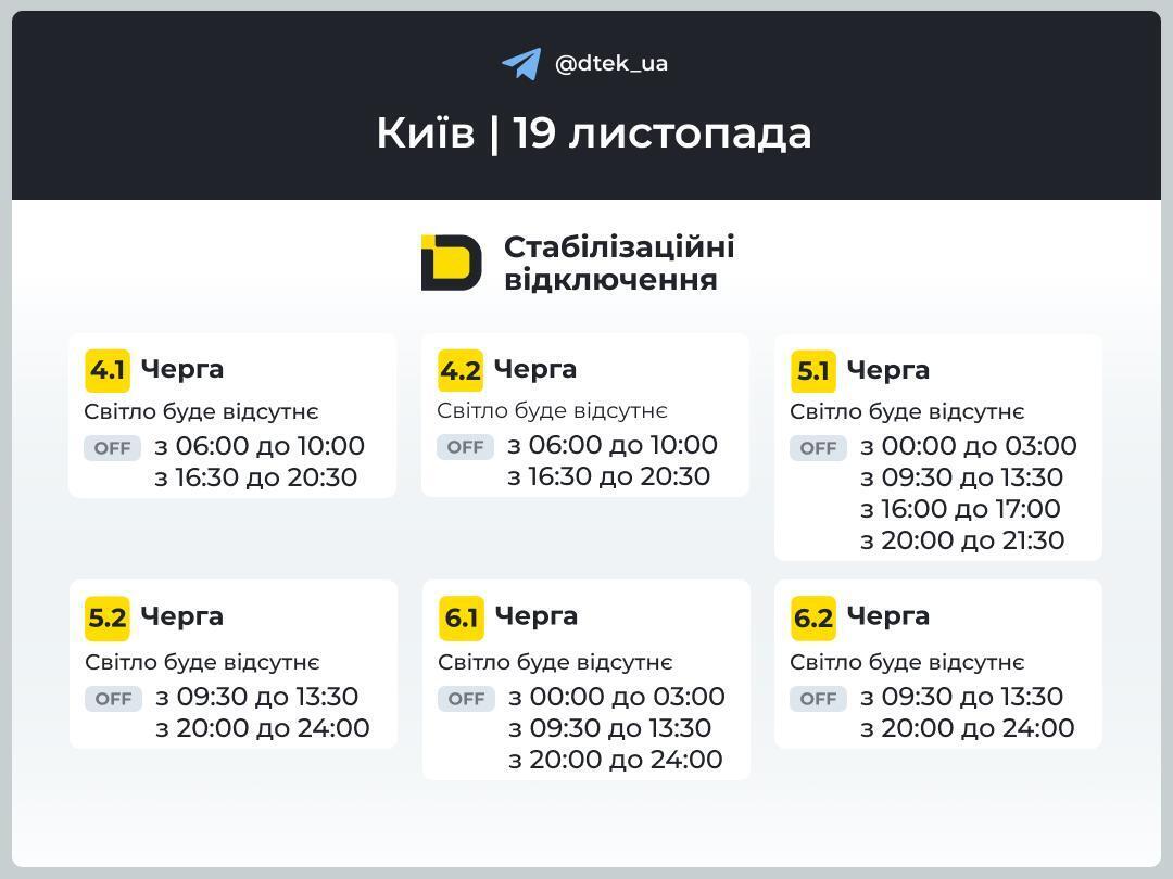 График отключения в Киеве 19 ноября