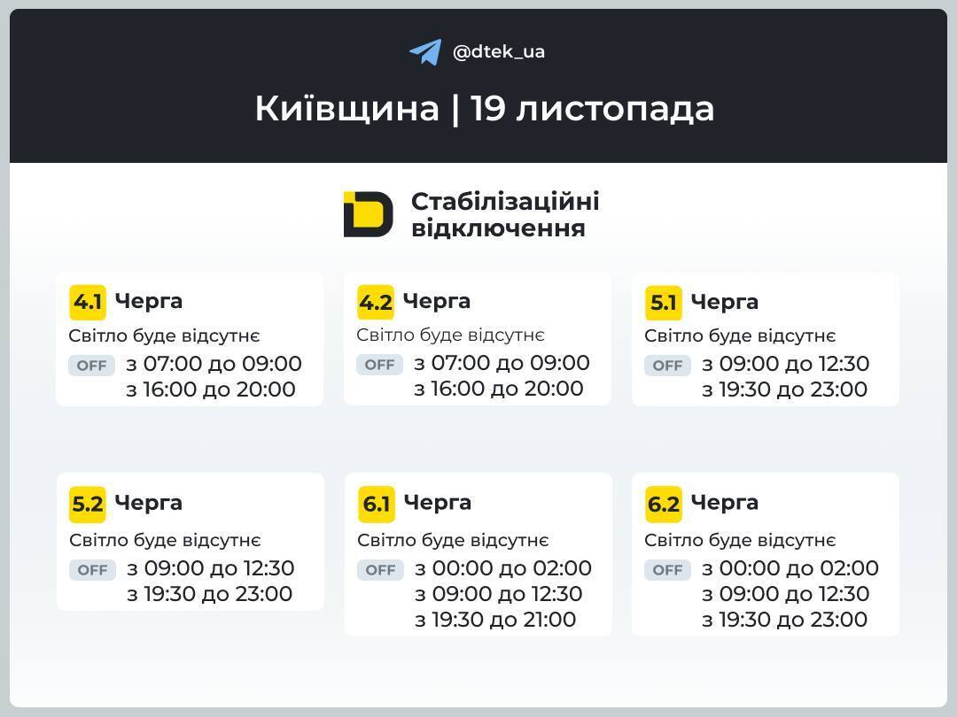 Отключение света в Киевской области 19 ноября