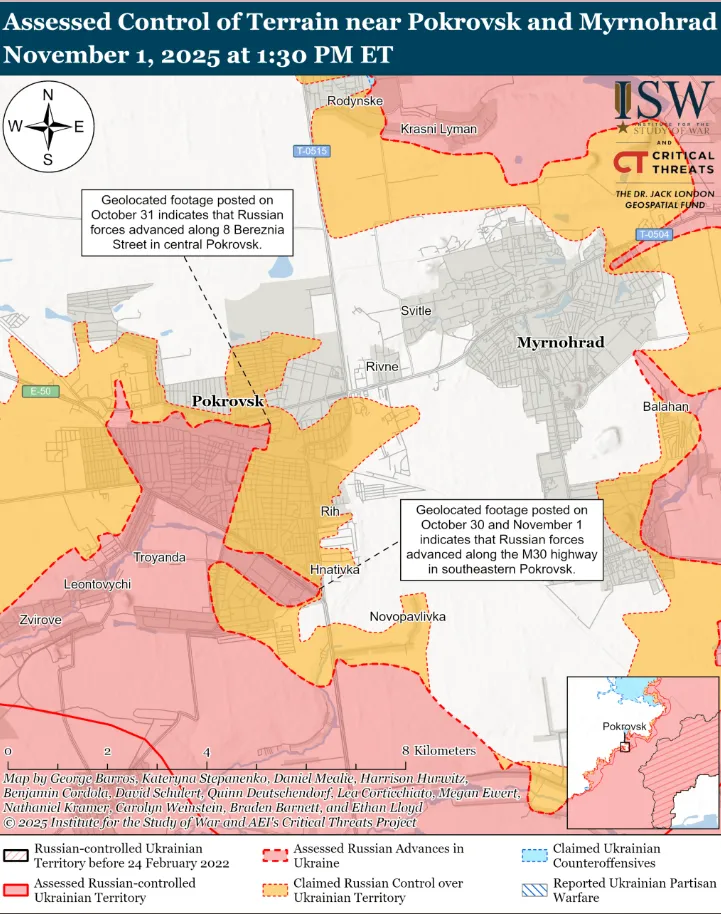 Російські війська посилюють  наступ на Покровськ: в ISW назвали три фактори, які вплинуть на перебіг боїв. Карта