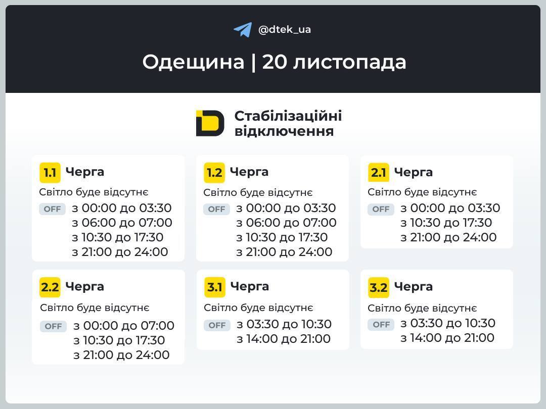Графік відключення електроенергії в Одеській області