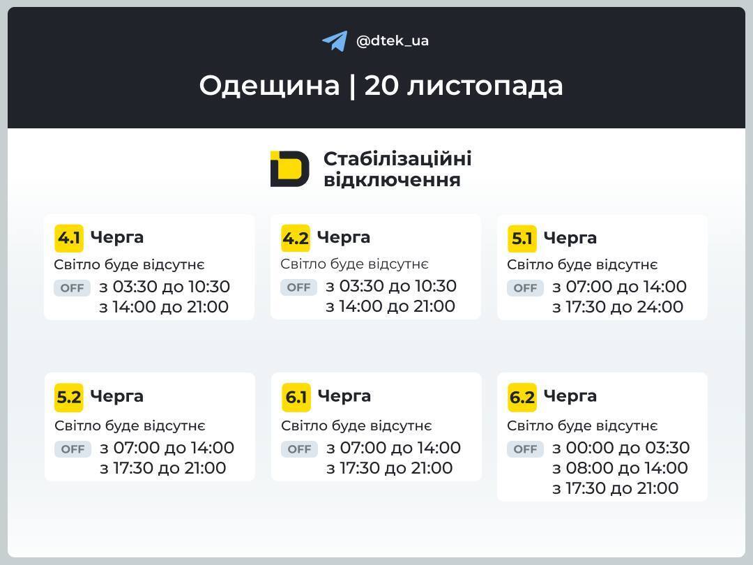 Графік відключення електроенергії в Одеській області