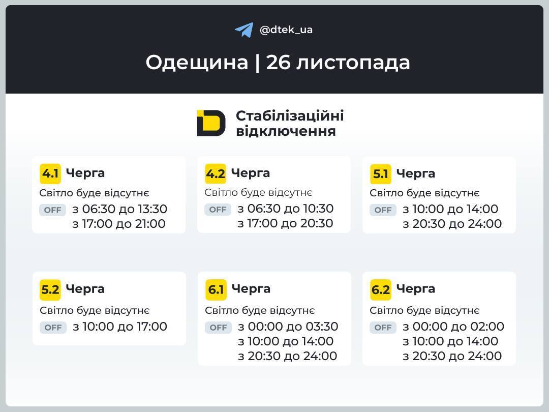 Графік відключення електроенергії в Одеській області