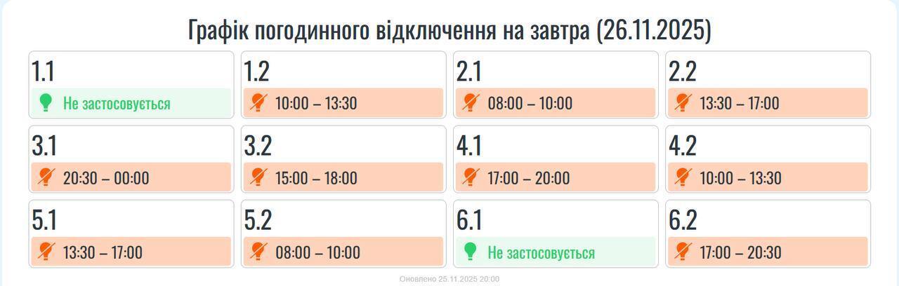 Графік відключення електроенергії в Івано-Франківській області
