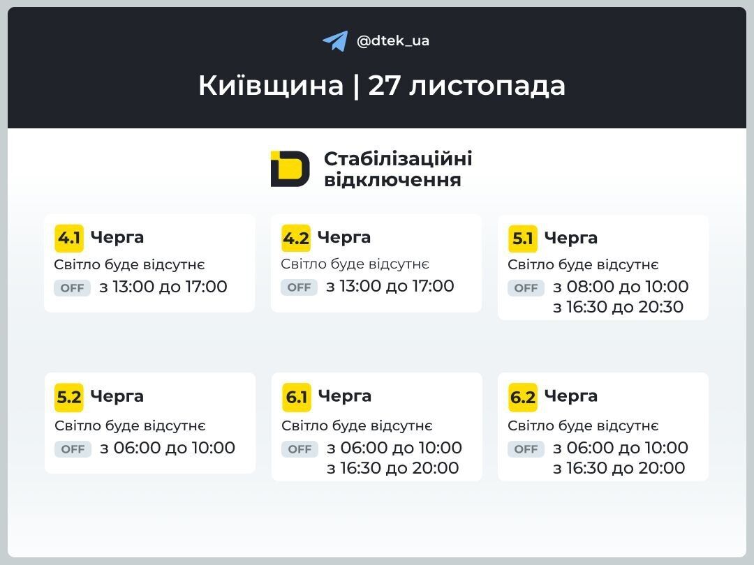 Графік вимкнення світла в Київській області