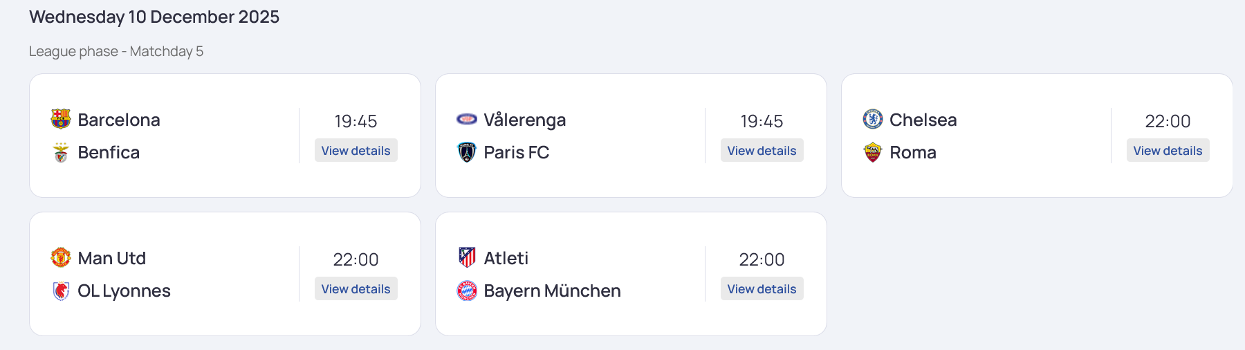 Матчи 5 тура женской Лиги чемпионов пройдут 9-10 декабря