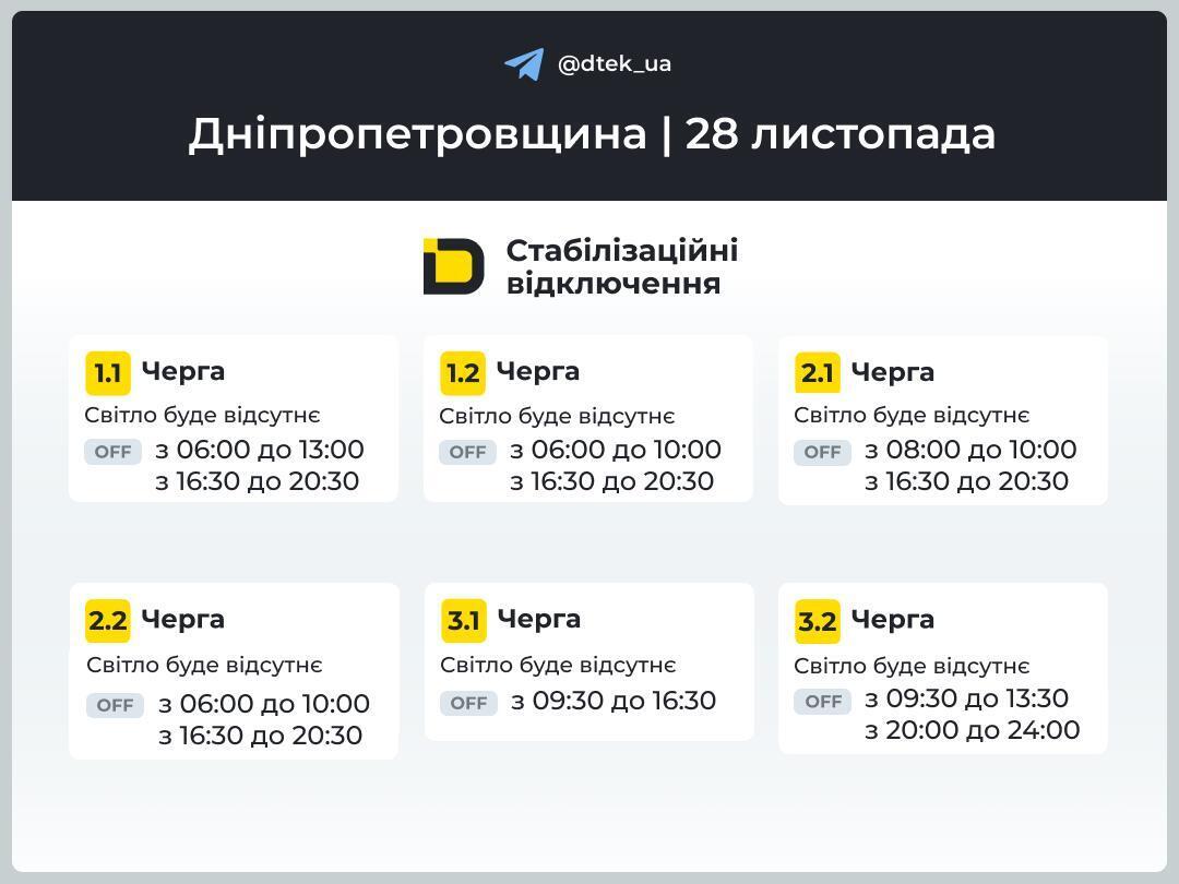 График отключения электроэнергии в Днепре и области